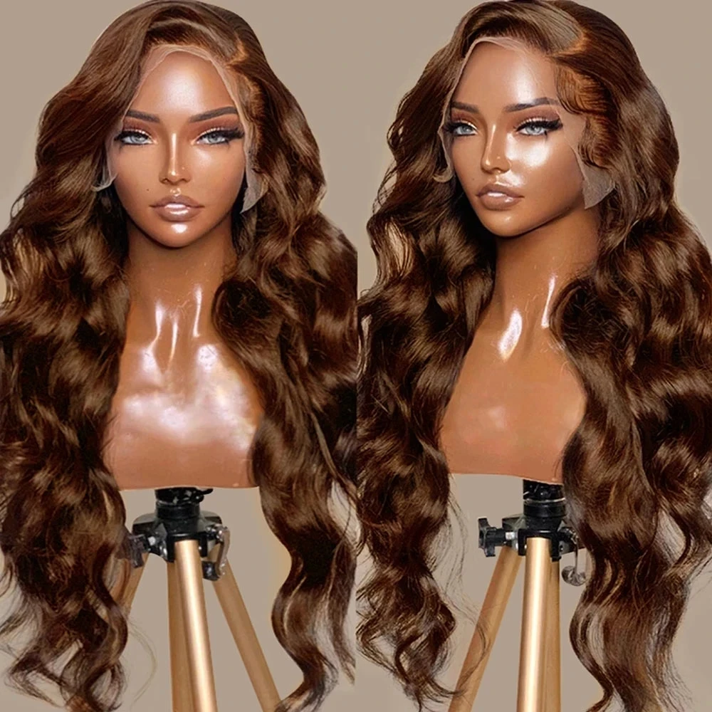 

Dark Brown Preplucked Soft 180%Density 26Inch Long Loose Wave Synthetic Lace Front Wig Hairline Glueless For Women Babyhair