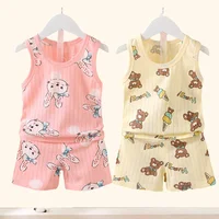 Vêtements pour mères et enfants, en coton imprimé, T-shirt, gilet, hauts et shorts, ensembles pour garçons et filles, mignons et respirants, été 5