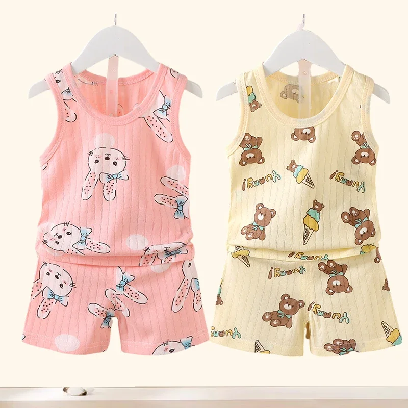 Mother Kids Clothes Baby Cotton Print  Children's Clothing T-shirt Vest Tops Shorts Sets Boys Girls Cute Breathable Summer 5