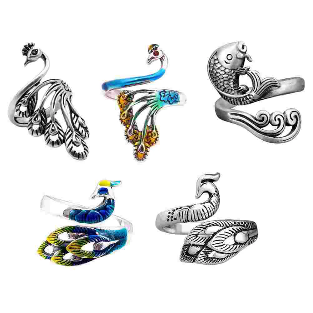 

5 Pcs Adjustable Ring Hook Creative Finger Decor Open Crochet Knitting Loop Gifts Couples Adornment Decorate Yarn Guide Holder