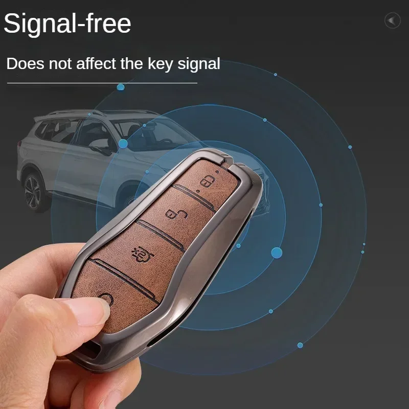 Key Case Cover for BYD Song Plus Atto 3 Han EV Tang DM Qin Seal Dolphin Leather Metal Remote Fob Holder Keychain Car Accessories key case cover key case remote control case cover