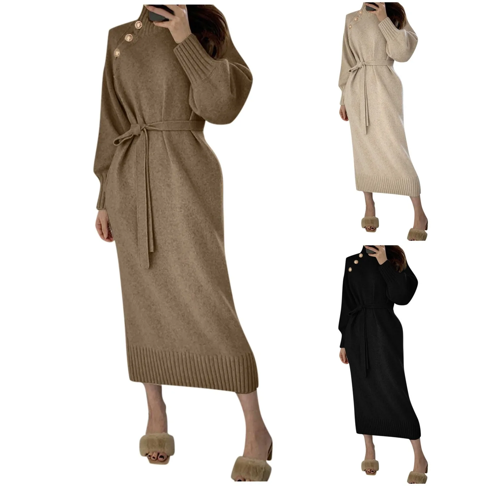 

Women'S Autumn And Winter Fashion Loose Turtleneck Button-Down Sweater Solid Color Casual Dress Top Women Fashion Blouse 블라우스