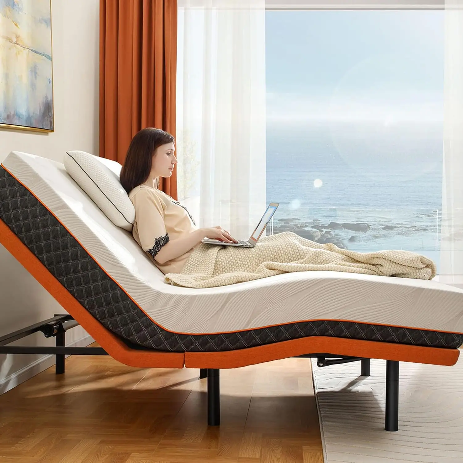 Children Beds Adjustable Bed Frame Base Massage Wireless Remote Foot&Head Inclined Zero Gravity Dual USB Ports Under Bed Light