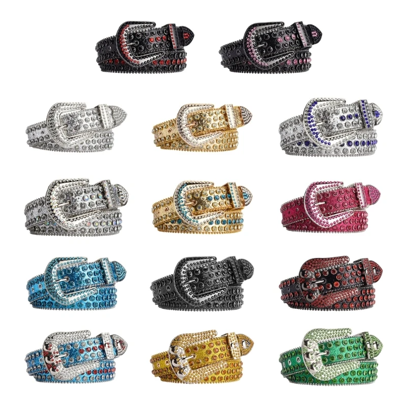 Casual Rhinestone Belts Adult Temperament Full Diamond Waist Belts Western Cowgirl Cowboy Fashion Belt for Jeans Skirt