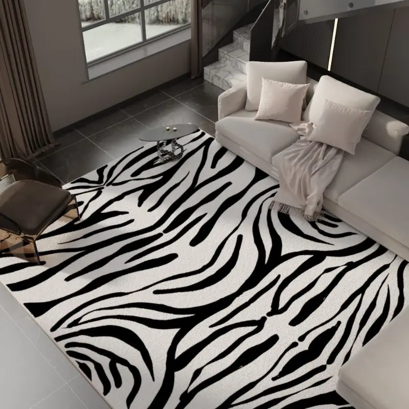 

Zebra Pattern Plush Carpet For Living Room Non-Slip Bedroom Black White Tiger Skin Fur Rug Home Absorbent Floor Mat Bathroom Rug