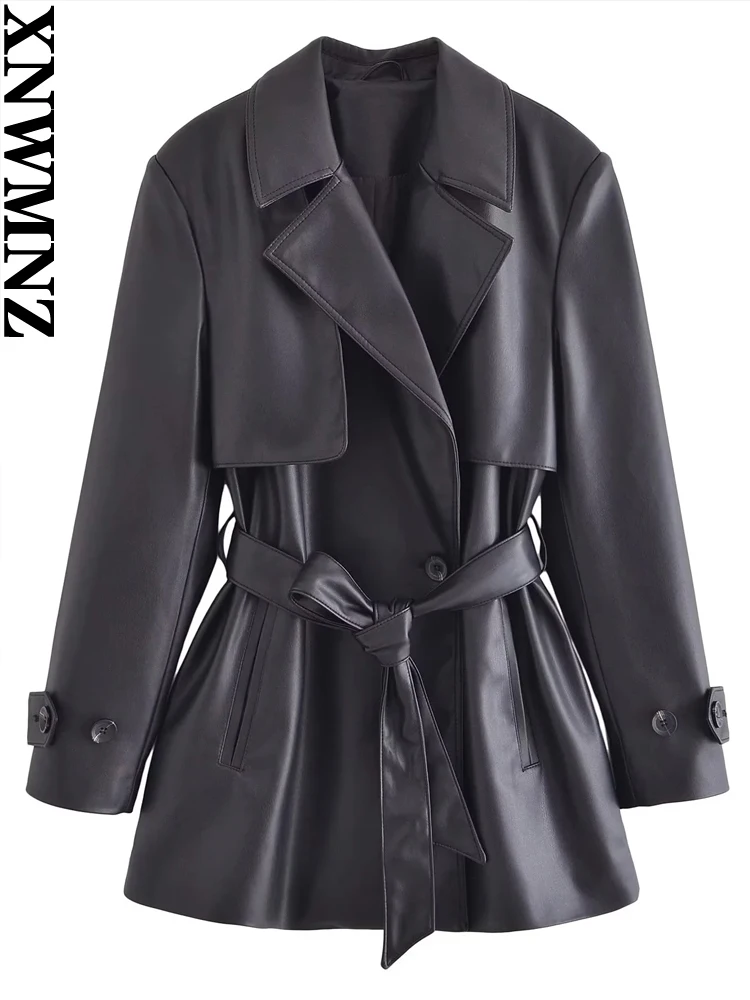 

XNWMNZ Женская мода 2023 осень/зима оверсайз тренчкот женский с длинным рукавом ремень двубортный Карманы Женское пальто