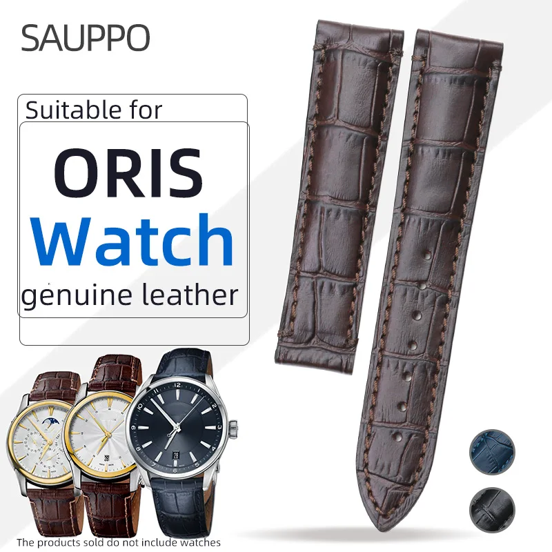 Premium Genuine Leather Watch Strap with Folding Buckle, 20mm/21mm, Men's Bracelet Replacement