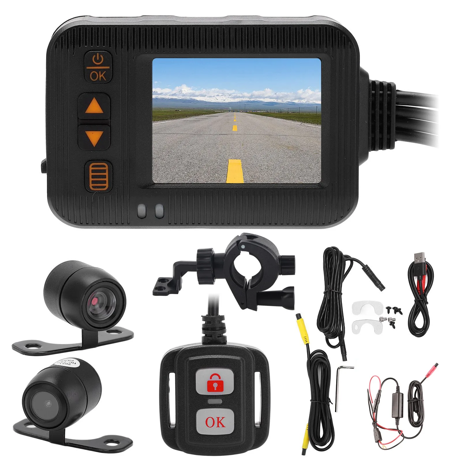 Driving Recorder Front Rear Dash Cam Loop Recording Waterproof 2in Screen 1080P+720P Dual Lenses Sensor for Motorcycle