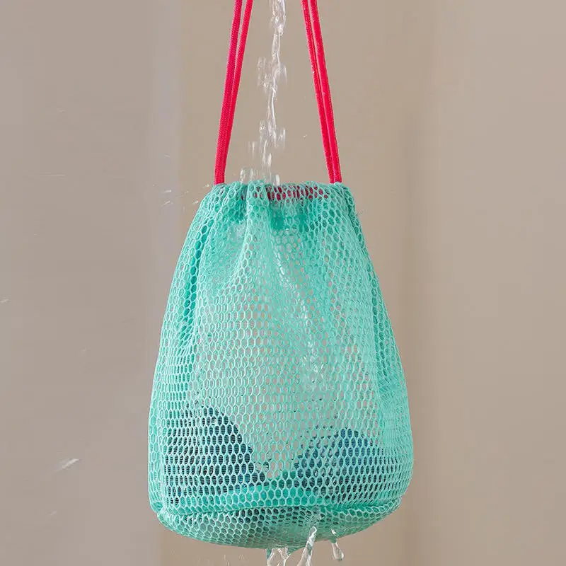 Portable Travel Nylon Mesh Cosmetic Bag Drawstring Drainage Storage Bag for Swimming And Bathing Single Color Pattern