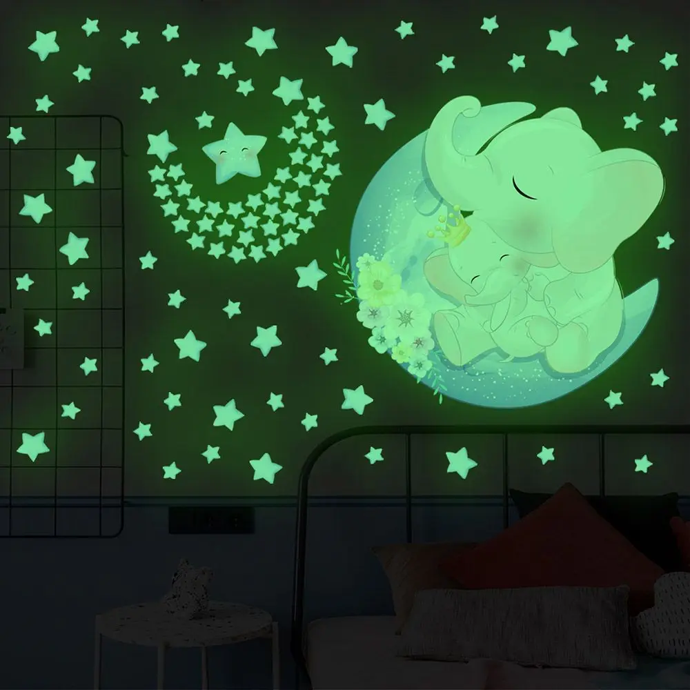 Luminous Wall Stickers Cartoon Sleeping Animal Fluorescent Star Decals Glow In The Dark Starry Ceiling Bedroom