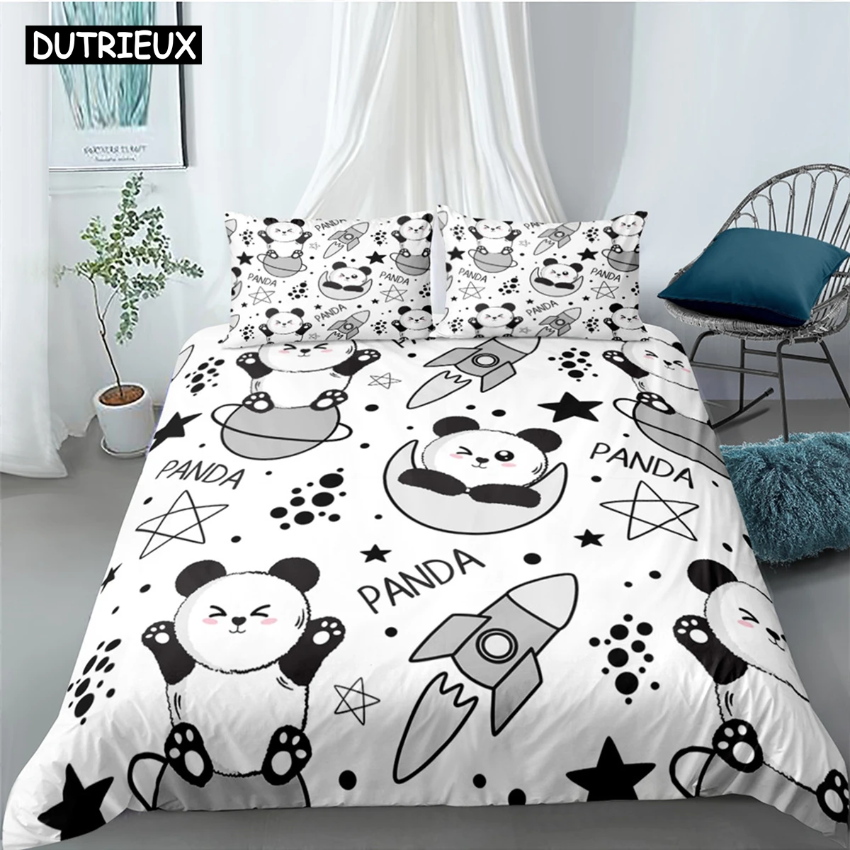 

Cartoon Cute Panda Polyester Bedding Sets Child Kids Covers Boys Bed Linen Set For Teens King Size Bedding Set