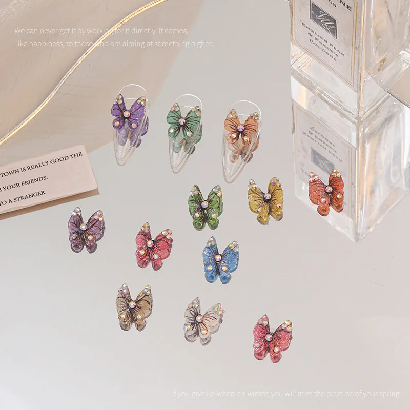 

50pcs/10pcs Glitter AB Rhinestone Butterfly Nail Art Charms Luxury Resin Jewelry Nail Decorations Press on Nails Accessories DIY