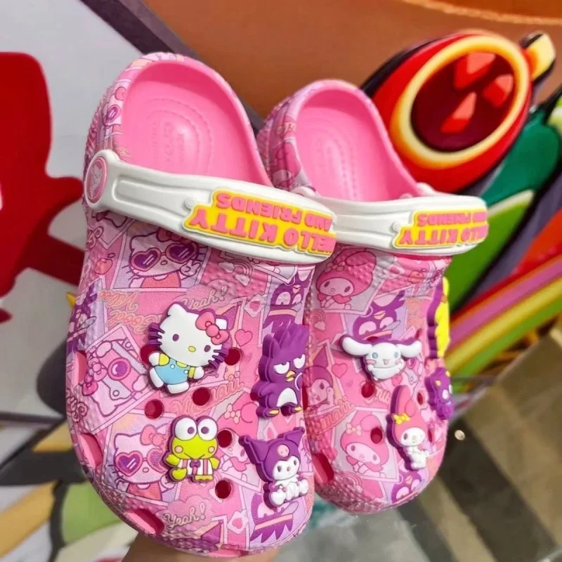 Sanrio Hellokitty Kuromi Pochacco Melody zapatillas de dibujos animados para niñas, sandalias antideslizantes de suela suave, regalo de verano