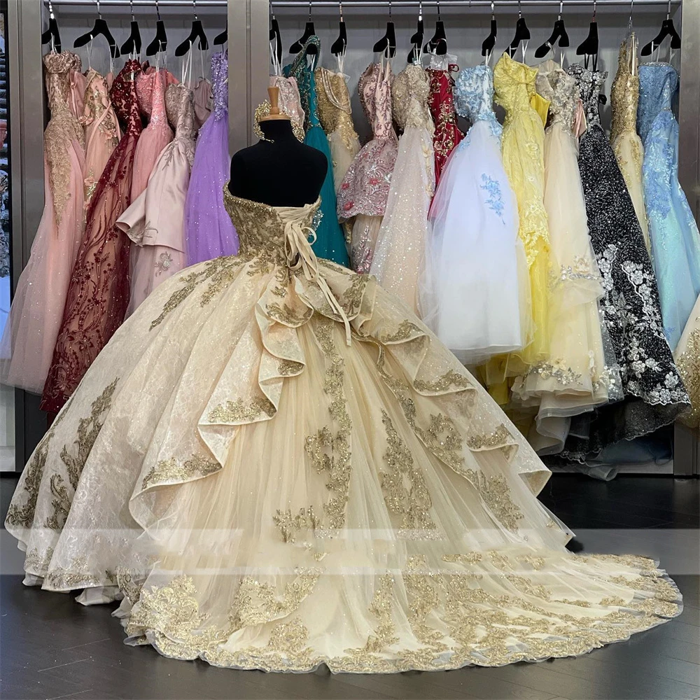 Princess Ball Gown Quinceanera Dresses Beads Appliques Sweet16 Dress Vestidos De 15 A&ntilde;os Customized
