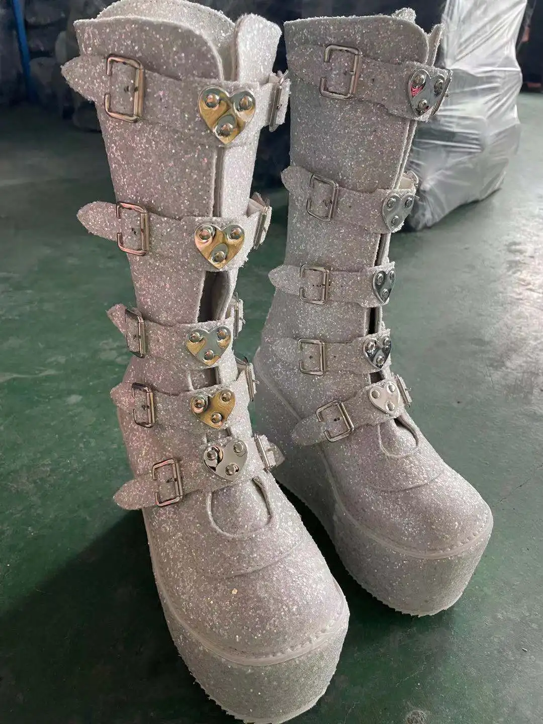 Brand Design Big Size 43 Black Gothic Style Cool Punk Motorcycles Boots Female Platform Wedges High Heels Calf Boots Women Shoes platform boots,women boots