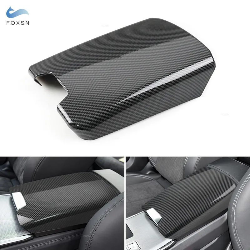 

Car-styling Carbon Fiber Texture Center Control Armrest Storage Box Cover Trim For Audi A6 C8 2019 2020 2021