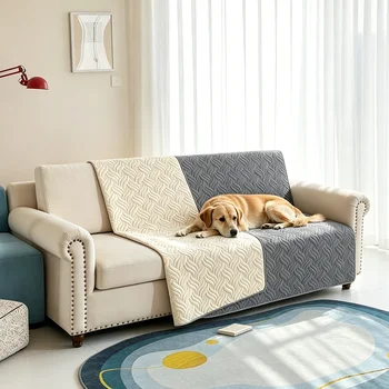 Waterproof Pet Bed Cover Sofa Cover Towel Wave Stitched Anti Slip Anti Fouling Household Sofa Mattress Protective Pad Gray 1