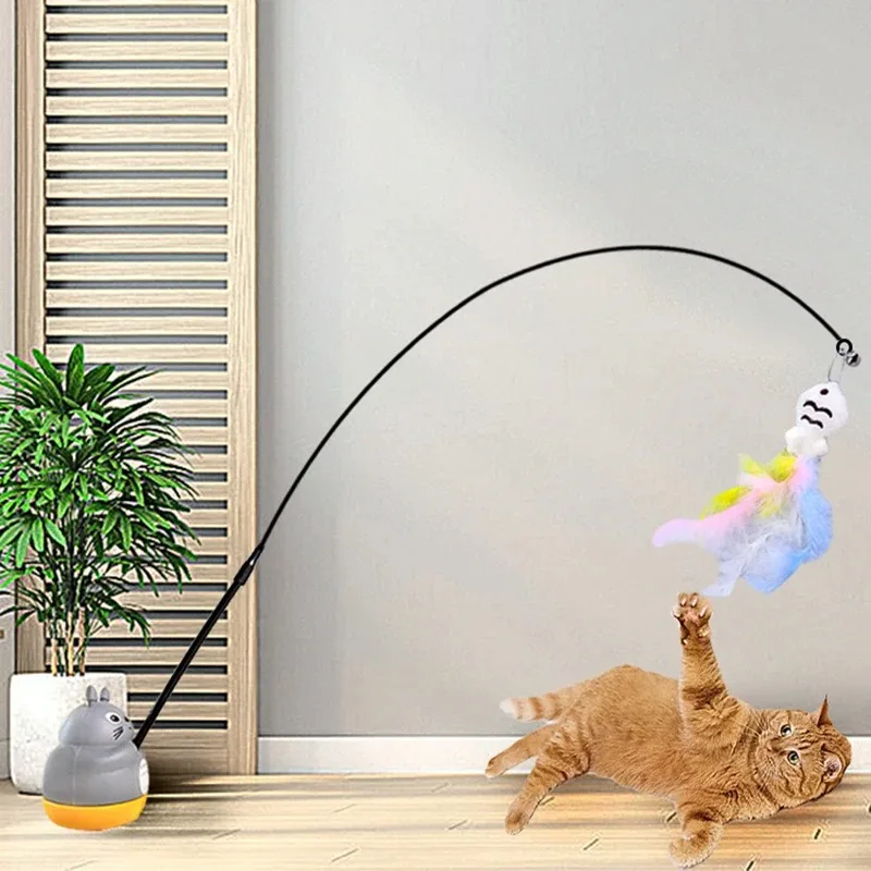 Funny Cat Stick, Steel Wire, Long Pole, Feather, Cute Fishing, Spinning,  Self Entertaining,  Problem-solving, Pet  Toy