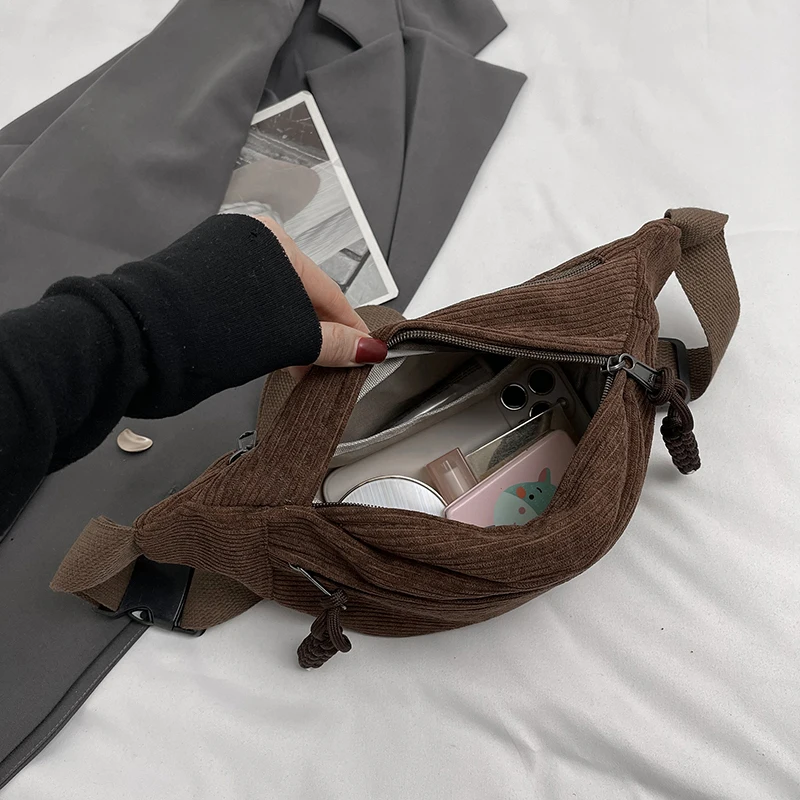 Lässige Cord-Gürteltaschen für Damen, modische Fanny-Packung, weibliche Bananen-Taille, Hüfte, Geldbörse, Schulter-Crossbody-Brusttasche_voghion.com