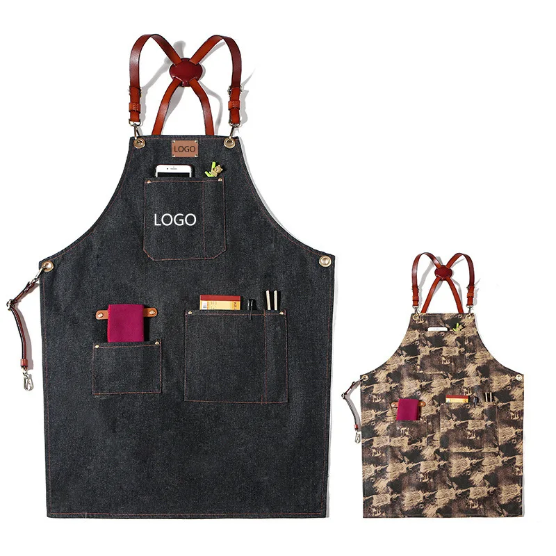 

Barber Retro Floral Apron Custom LOGO Kitchen Restaurant Hairstyle Coffee Milk Tea Flower Shop Manicure Work Clothes Apron
