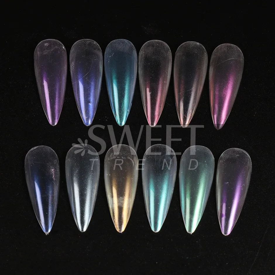 Nail Powder 2pcs Colorful Aurora Chrome Nail Powder Pearl Shell White High Glossy Rubbing Dust Holographic Glimmer Pigment Nail Decor Flash
