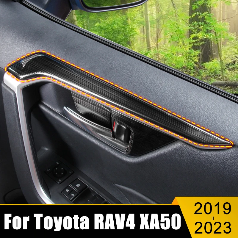 4Pcs Red Interior Door Decoration Strip Trim For Toyota RAV4 2019-2024