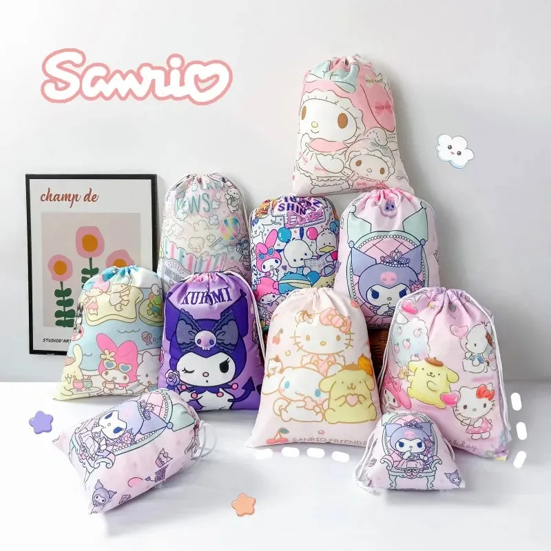 

Аниме Sanrio Kawaii сумка на шнурке для хранения милый Hello Kitty My Melody Kuromi мультяшный портативный складной карманный подарок конфеты Сумка