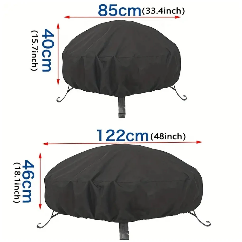 Round Barbecue Grill Dustproof Cover Oxford Cloth Fire Pit Cover Fire Rainproof Sunscreen Cover Outdoor Yard BBQ Supplies 5