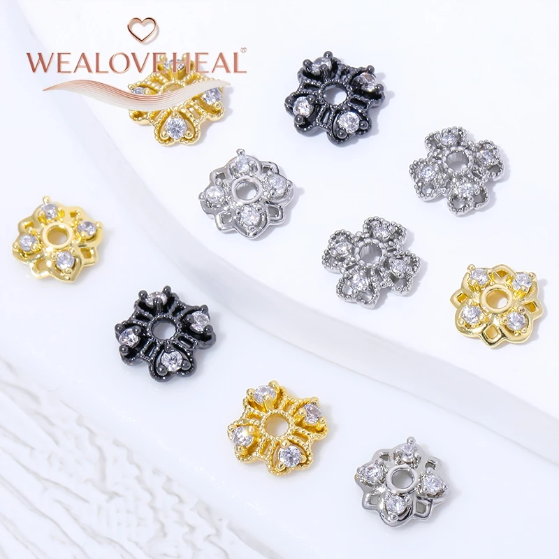 18K vergoldete Messing-Abstandshalterperlenkappen, mit Zirkonblumen besetzte Perlenendkappen für DIY handgefertigte Armbänder, Schmuckherstellungszubehör. – Detail 17