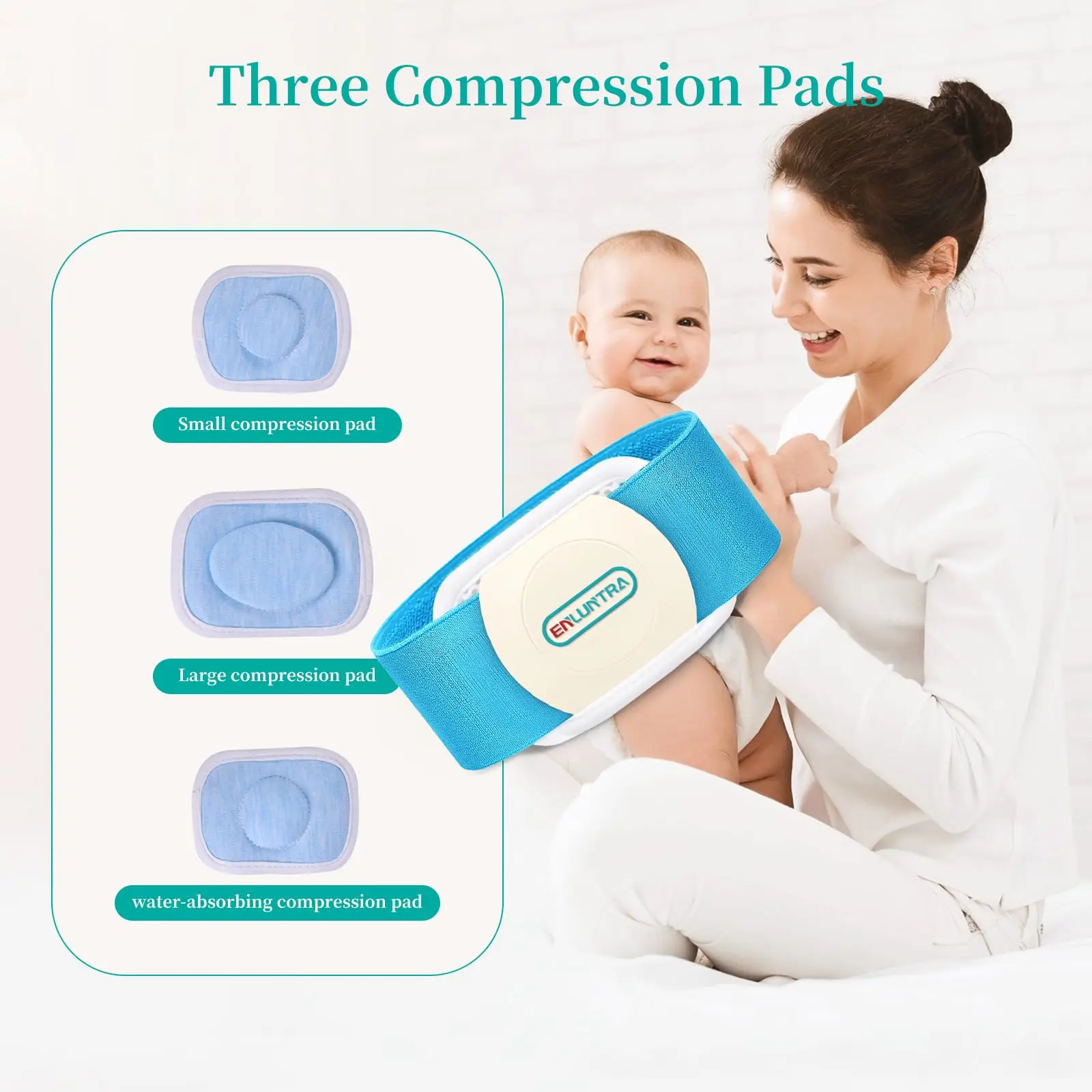 Umbilical Hernia Belt Baby Breathable Adjustable Belly Support Band Wrap with 3 Hernia Packs
