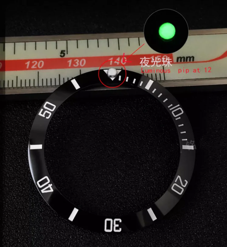 

38x30.6mm Slopped Ceramic Bezel Insert with Green Luminous Pipe Fits Rlx Sub