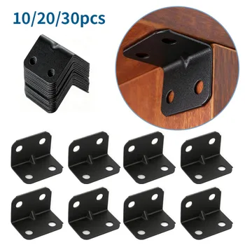 10/20/30pcs black right angle brackets, furniture corner connection fixing fasteners, used for bed frames, cabinets, tables
