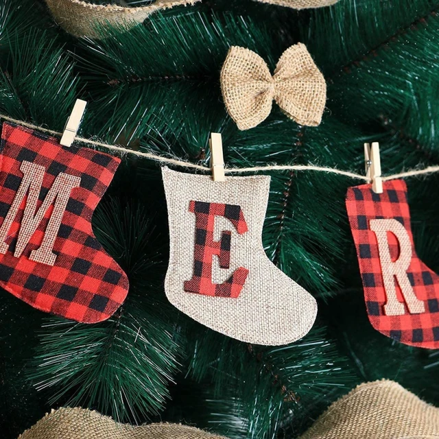 Banderole Joyeux Noël en Toile de Jute, Plaid de Buffle, en Forme de  Chaussette, Décoration pour