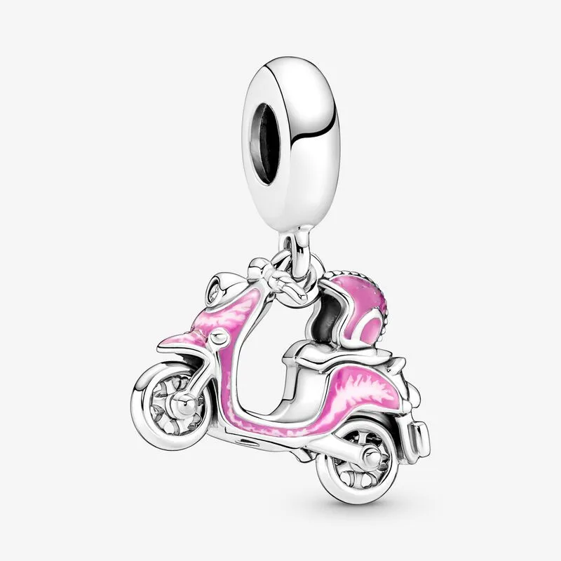 

2022 Mother's Day 925 Sterling Silver Pink Scooter Dangle Charm Beads Fits Original Pandora Bracelets Necklace Women Jewelry