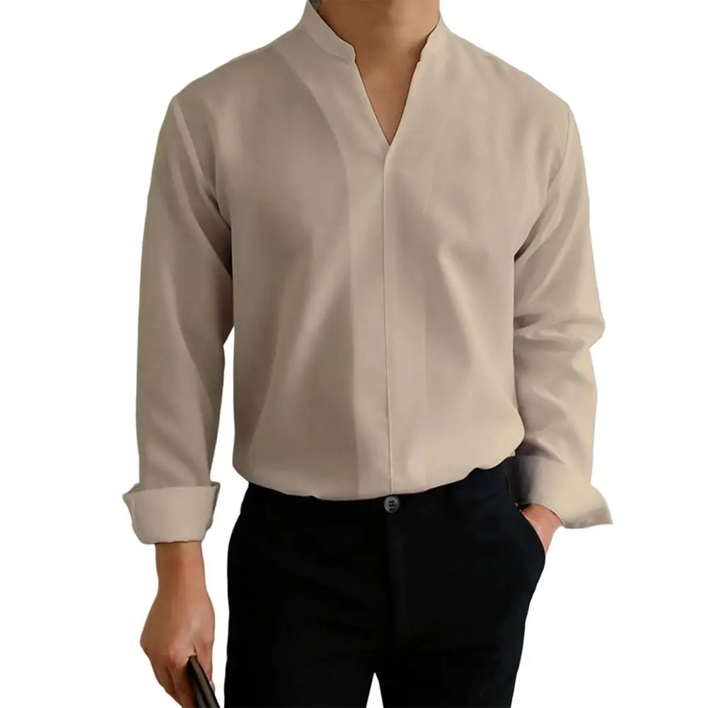 

Black Male Stretch Long Sleeve Shirts/Men's High Quality Stand Collar Pure Slim Fit Business Shirt White Camisa Man