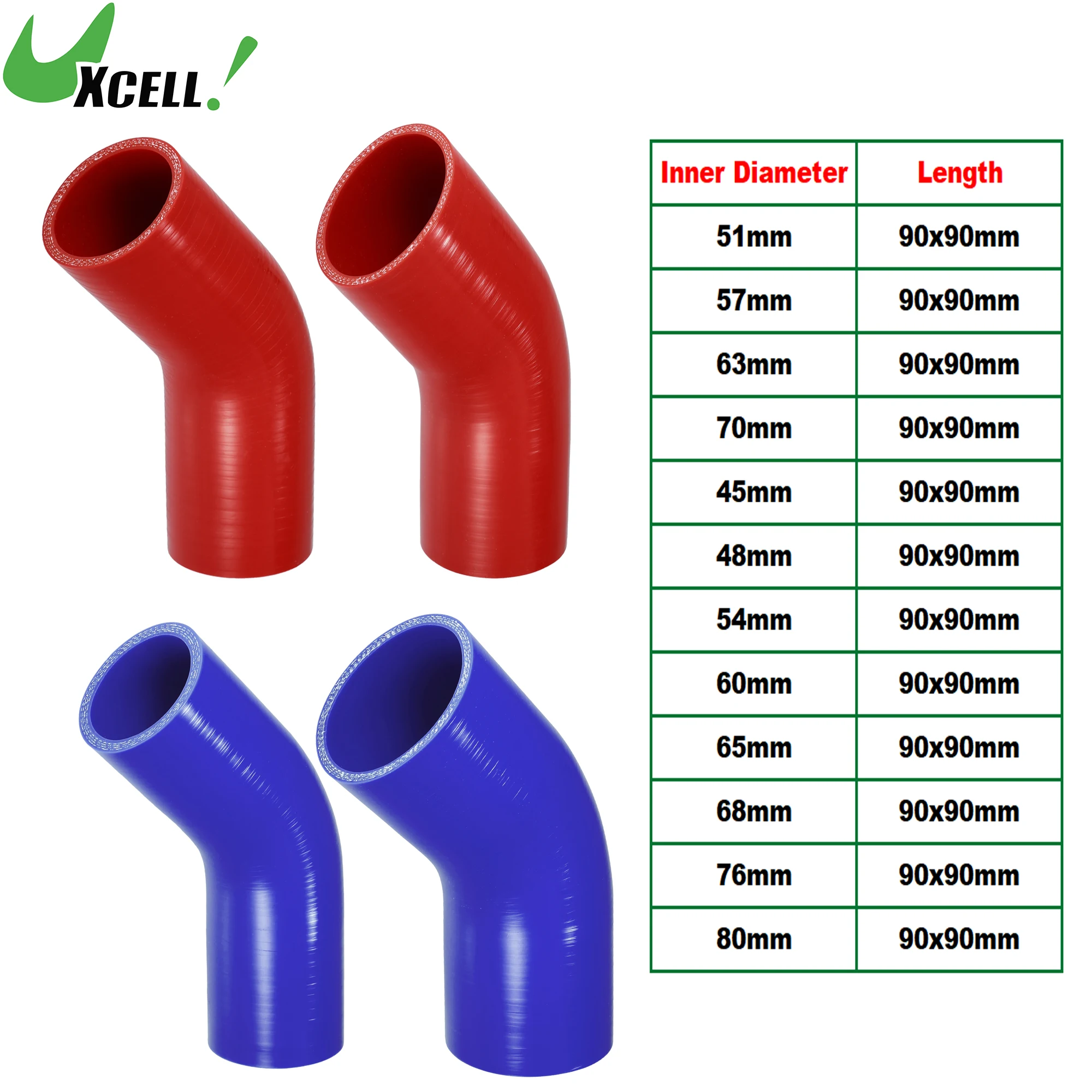 Unique Bargains 1pc 35-45mm 1.38 Inch-1.77 Inch ID 90mm 3.54 Inch Length 45 Degrees Blue Car Silicone Hose Coolant Hose Universal in the Tubing & Hoses department at