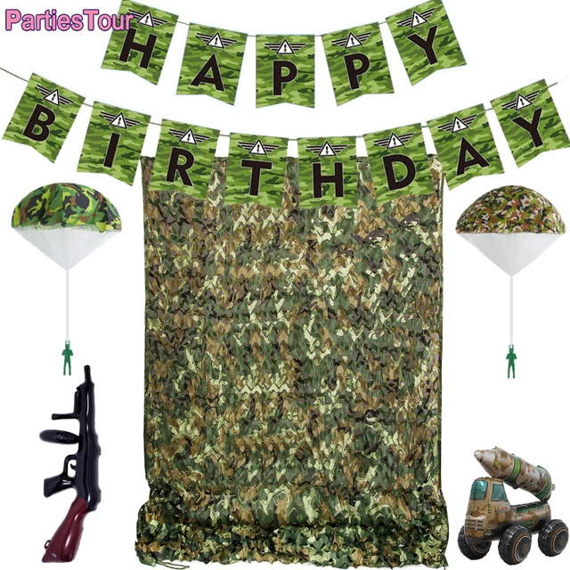 Camouflage Theme Party Decorations Army Camo Netting Banner parachute Ballon  Baby Shower Kids Military Birthday Party