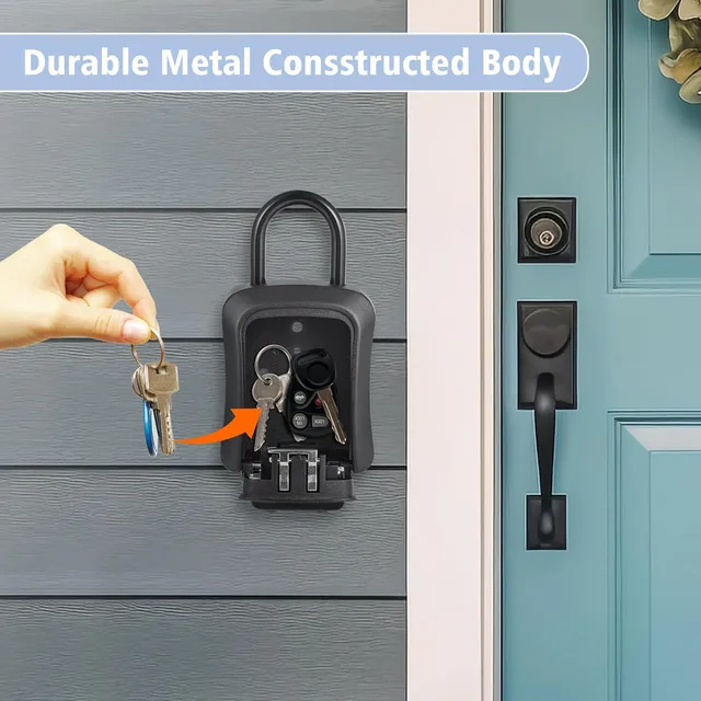 Metal Smart Key Lock Box Keybox Wall Mounted Large Key Combination Lock to Hide Keys Safe Storage for House Key Bluetooth 3