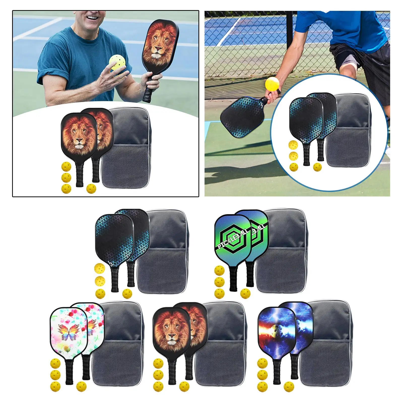 Premium Pickleball Paddles Set 2 Rackets 4 Pickleball Balls and Bag for Indoor and Outdoor Tournament
