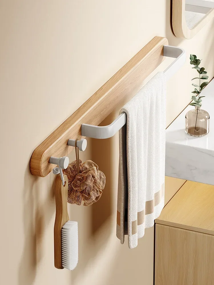 Mounted Towel Bathroom Wood Towel Rack Towel Bar With Metal Rod