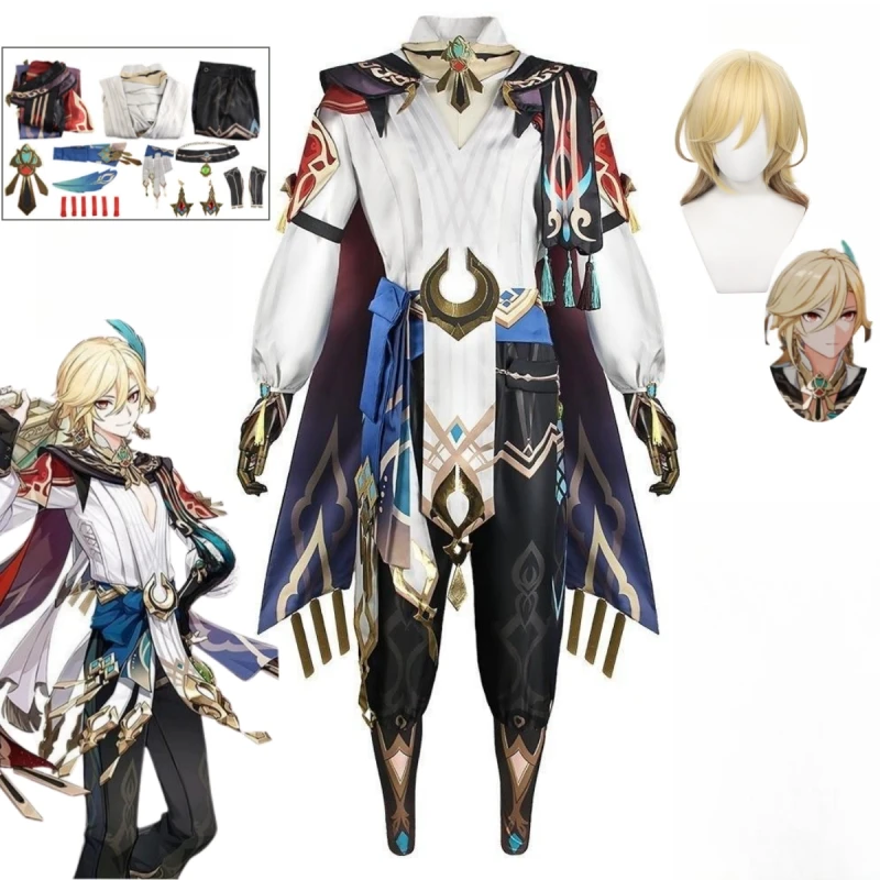 

Anime Game Genshin Impact Kaveh cosplay Costume Combat Uniform Men's Wig Halloween Party Complete Sumeru Anemo Set