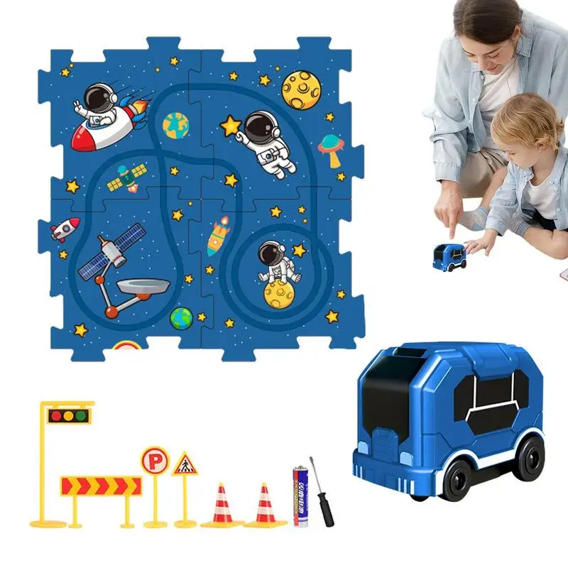 Educational Puzzle Track Car Play Set Puzzle Track Car Toy Portable Vehicle Puzzle Board Montessori Toys Birthday Gift For Boys robin hood character theme featured chess painted resin board game educational toy deluxe knight collection gift