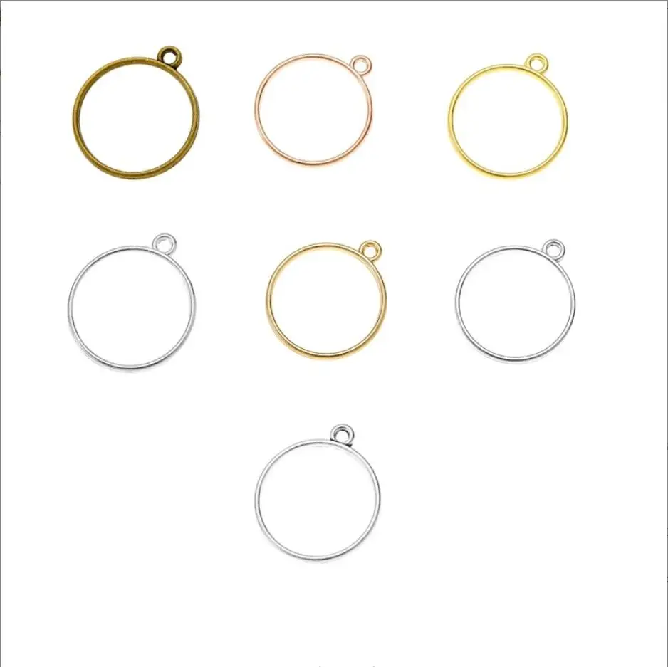

100Pcs 28*32mm 8 Color Alloy Jewelry Accessories Circular Round Charm Hollow Glue Blank Pendant Tray Bezel F0072