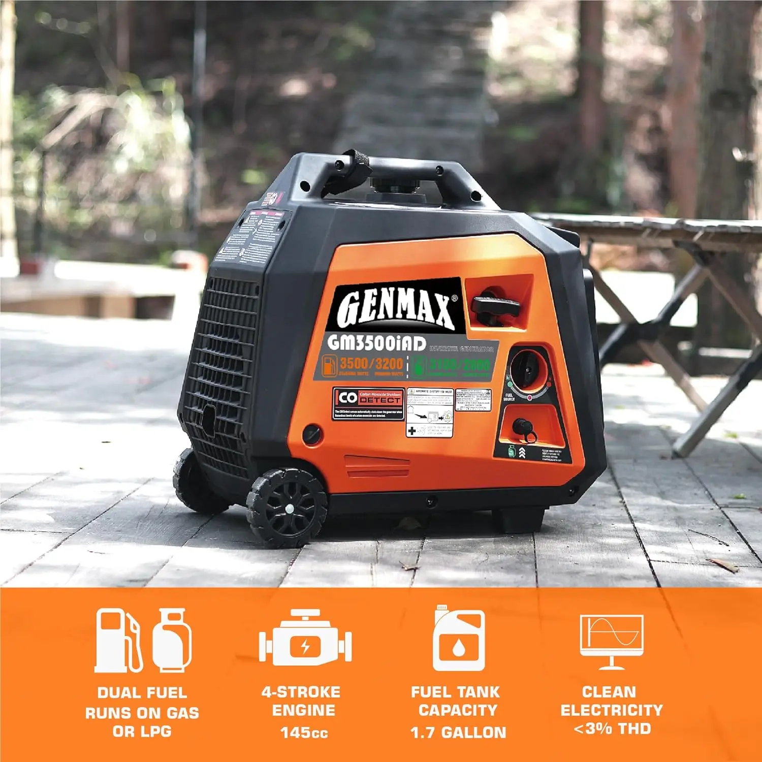 NEW Portable Inverter Generator 3500W Super Quiet Gas or Propane Powered Engine with Parallel Capability Manual start