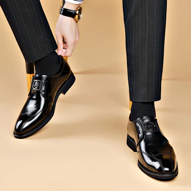 Men Casual Shoes Fashion Brand Classic Casual Men Pu Leather Shoes Black Formal Wedding Business Big Size 38-48