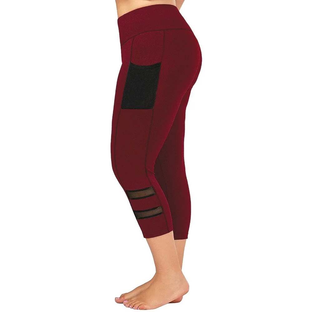 Plus Size Yoga Pants Calf Pants Casual Fitness Leggings Slim Pencil Pants Sportswear High Elastic Waist Pockets Cutouts Leggings