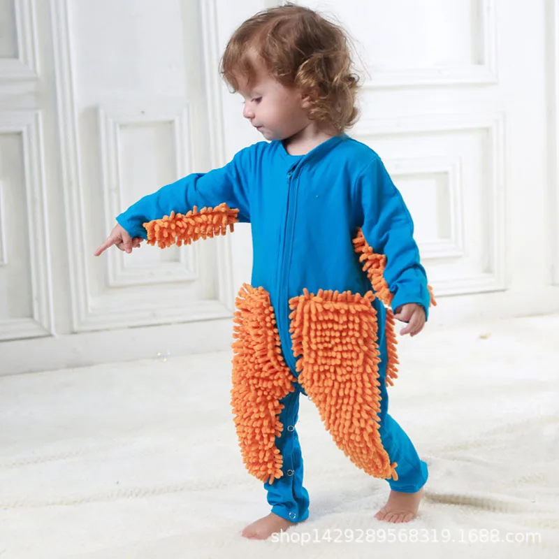 Baby Clothes Boys Girls Cleaning Mop Romper Baby Mop Clothes long sleeve Crawling Clothes Jumpsuit Cotton Infant Mop Suit 4
