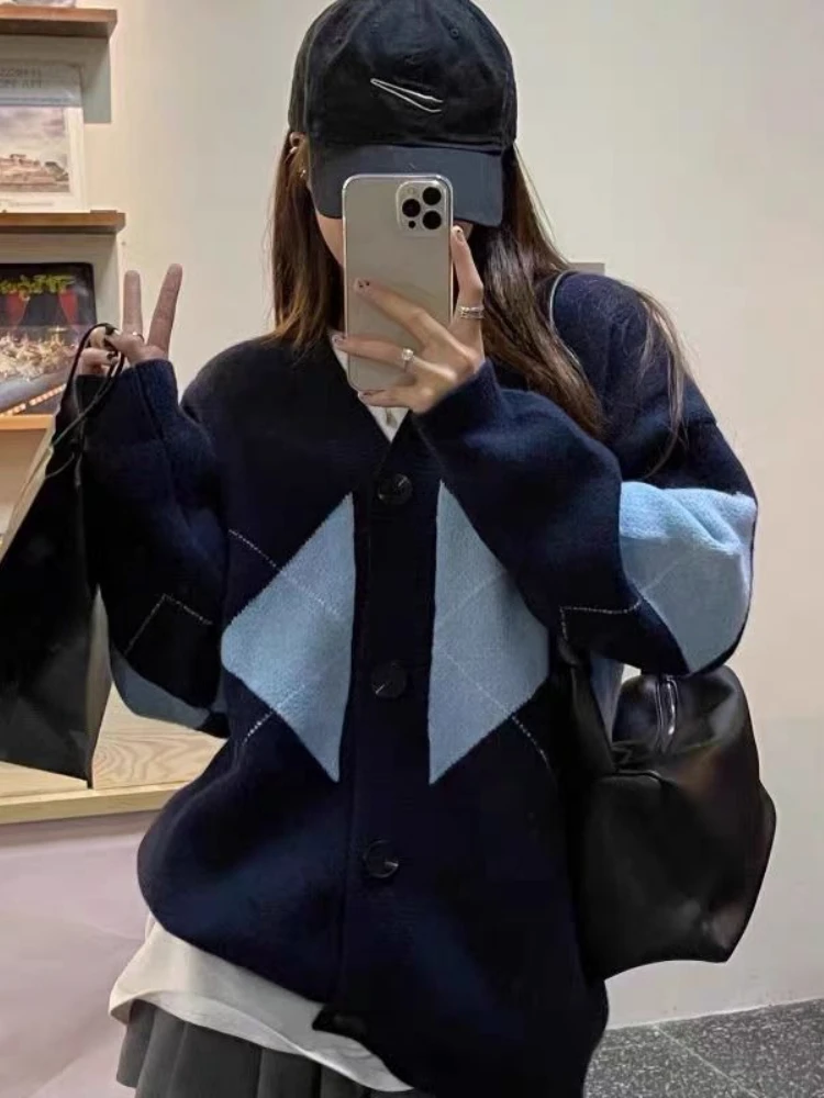 Women Geometric Sweater Long Sleeve Cardigan