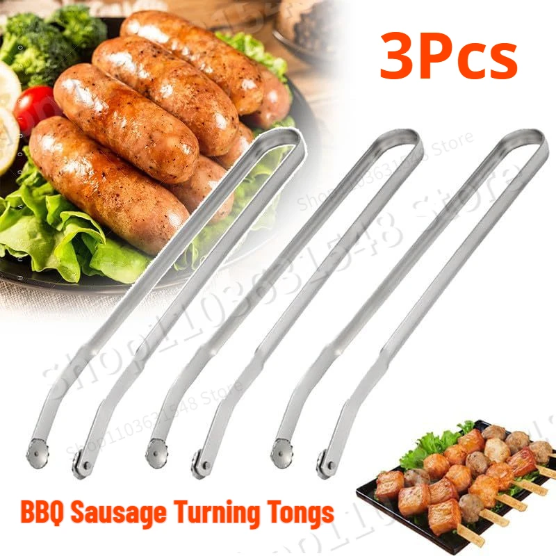 

BBQ Sausage Turning Tongs Stainless Steel Hot Dog Tongs Nonstick Sausage Tongs Long Handle Kitchen Tong for Turning 2024