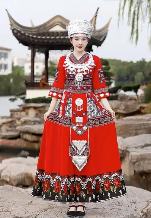 

Китайские танцевальные женские настольные платья Miao Guizhou